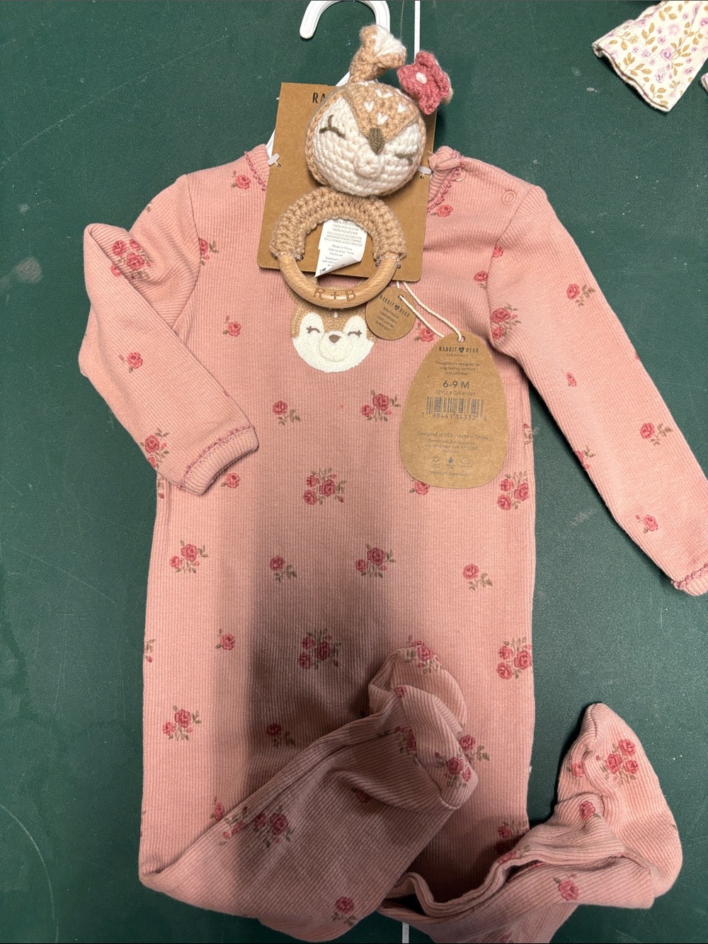 Ribbed Pink Floral Baby Footie One-Piece with Fox Accent